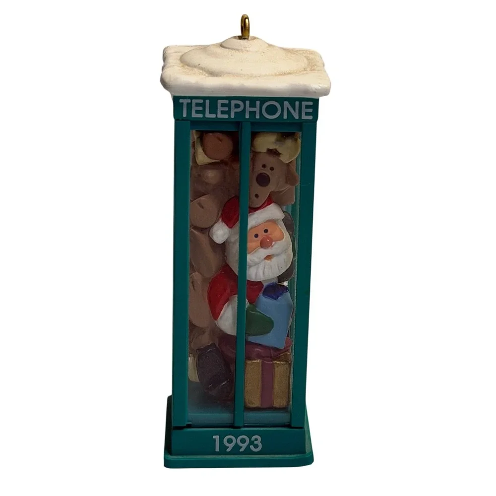 VTG Hallmark Keepsake Ornament Green 1993 Santa‎ Telephone Booth Christmas Decor